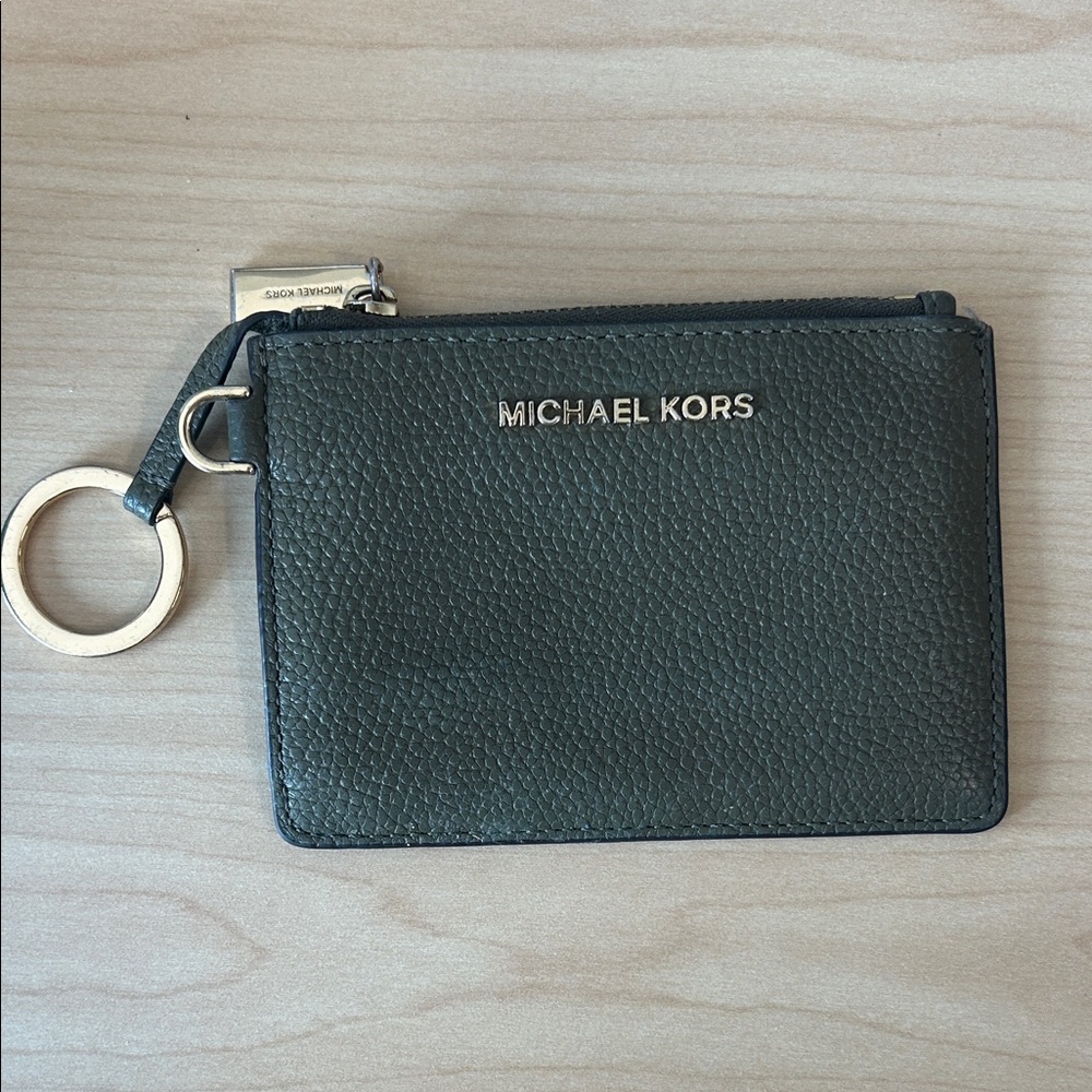 Michael Kors Dark Green Leather Keychain Pouch